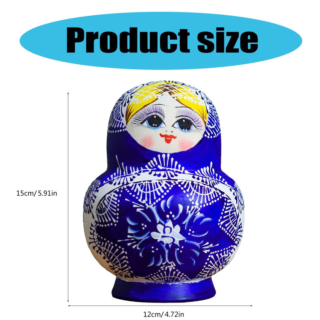 Russian Nesting Dolls 10 Pieces Hand Painted Toy Blue and White Porcelain Theme Traditional Russian Stacking Dolls