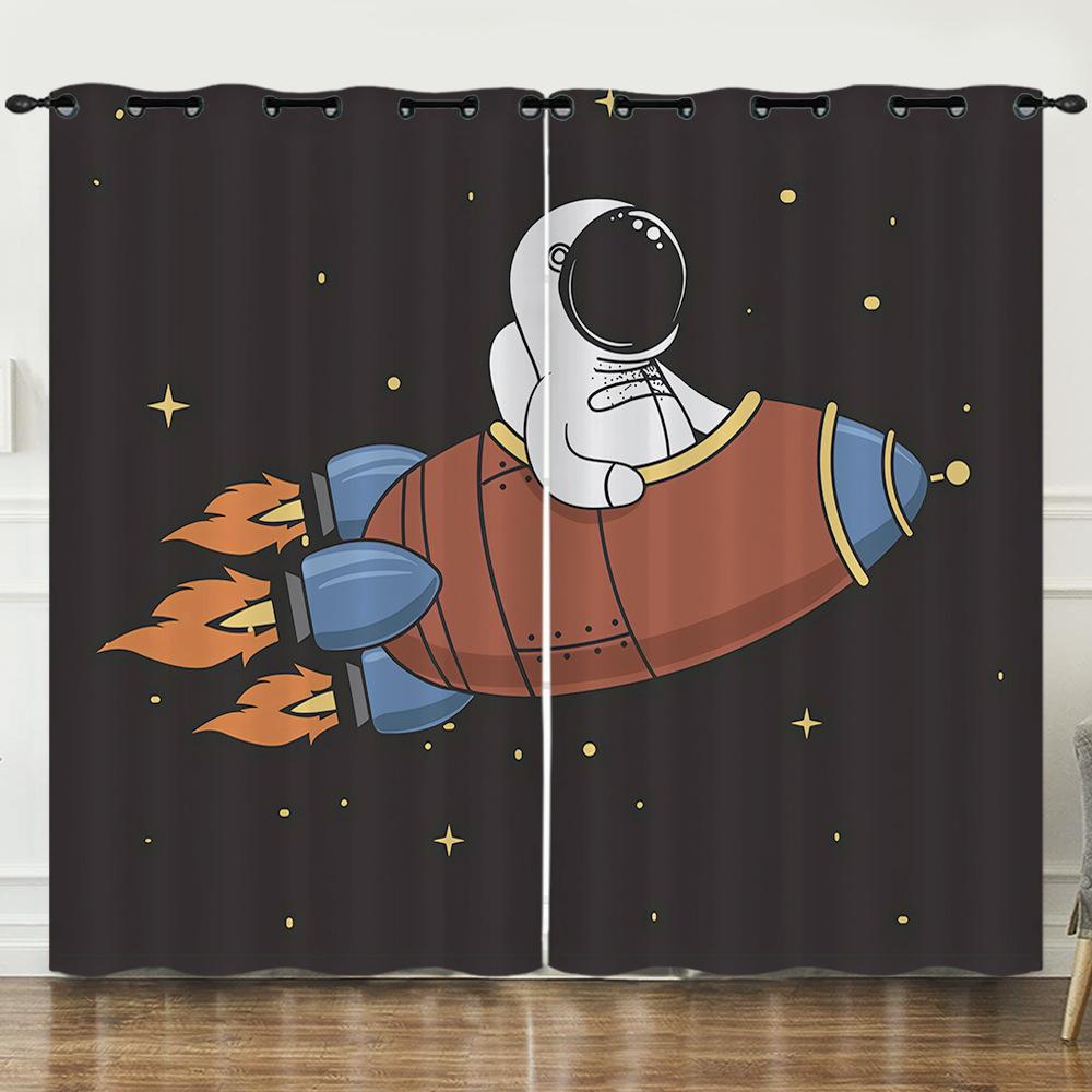 Curtain Animation Starry Sky Astronaut 3D Digital Printing Blackout Curtain Punching