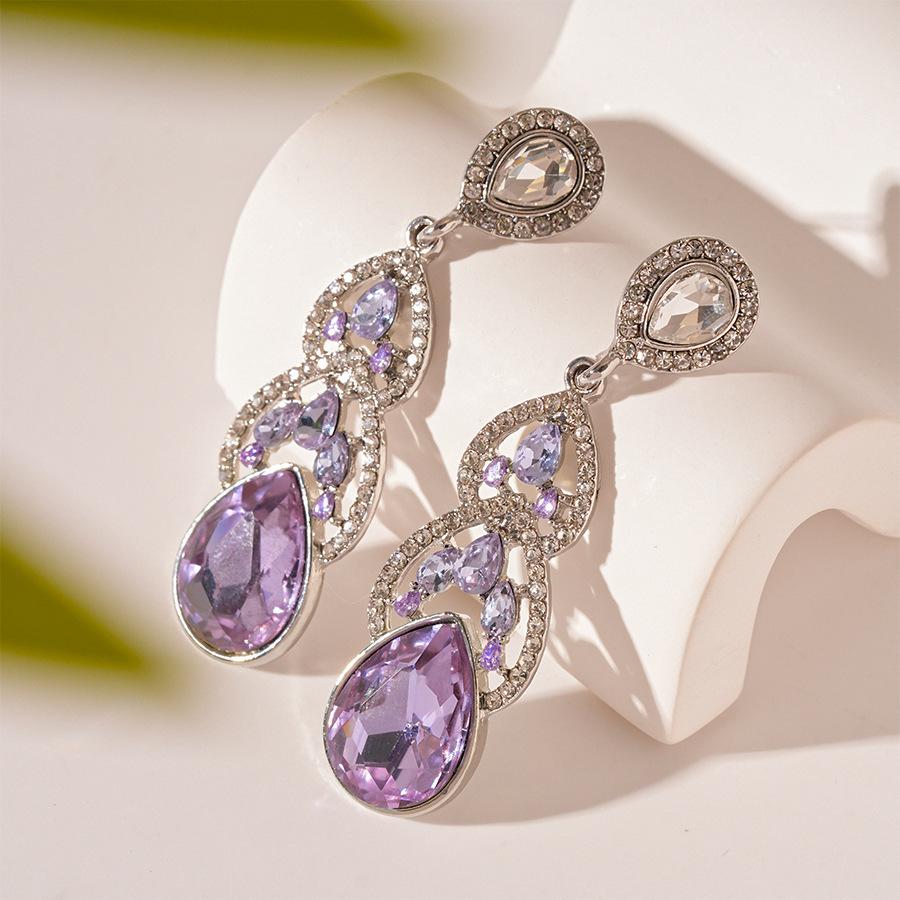 European and American diamond-set metal wind splicing flower earrings light luxury high-end earrings fashionable versatile personalized earrings