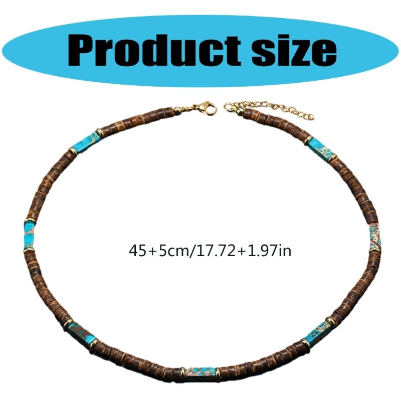 Retro Necklace Creative Trendy Neck Jewelry Made From Brown Coconut Shell Wood Beads And Natural Stone Pendant
