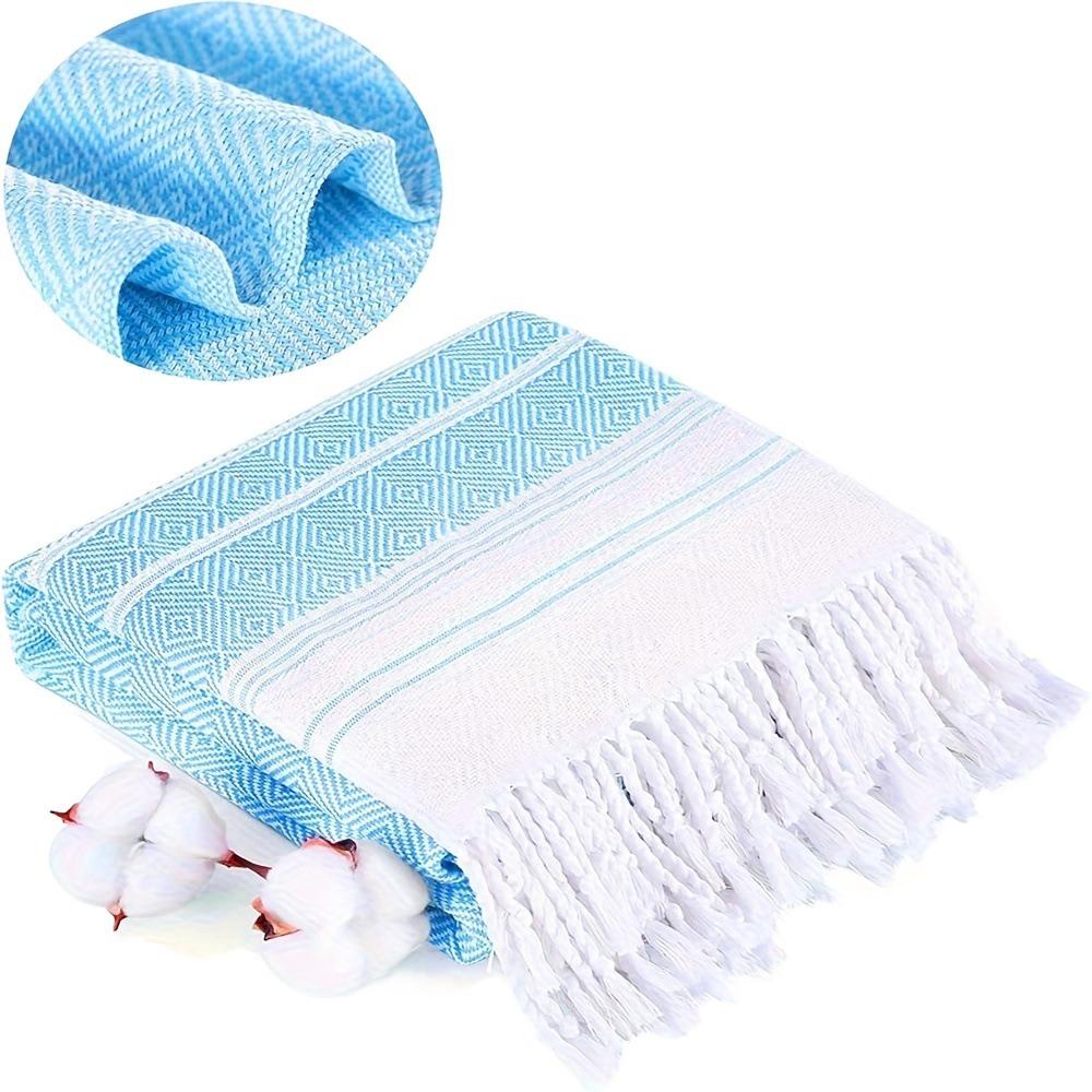 

Полосатый дорожный плед Легкий хлопковый набор банных полотенец Новое полотенце без песка синий