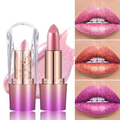 6 Colors Glitter Metallic Lipstick Waterproof Long Lasting Diamond Pearlescent Lipstick Sexy Lipgloss Moisturizing Lips Makeup