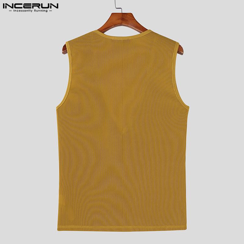INCERUN Summer Men Deep V Sleeveless Solid Casual Fitted Rib Tank Tops Undershirts