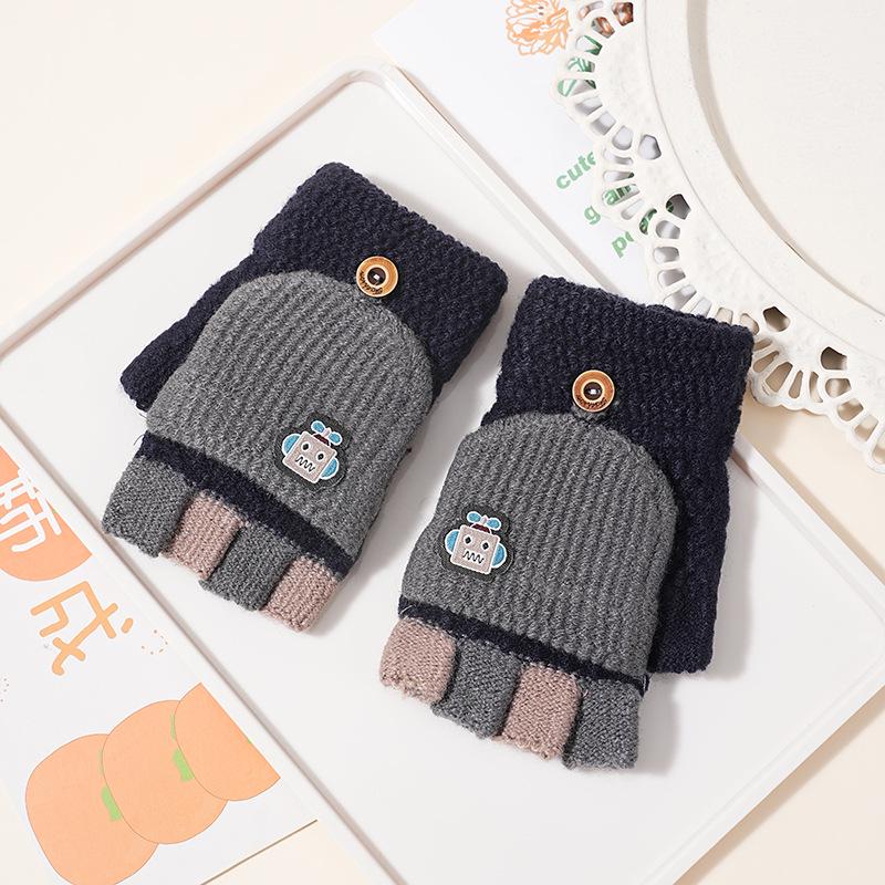 Cartoon Baby Chick Unisex Flip-Top Warm Gloves for Kids - Autumn/Winter