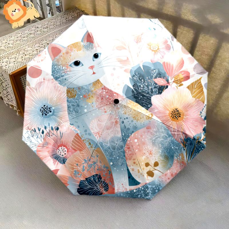 1 PC Automatic Folding Umbrella - White Cat Pattern, Portable & Foldable Design with 8 Ribs, Christmas Birthday Gifts