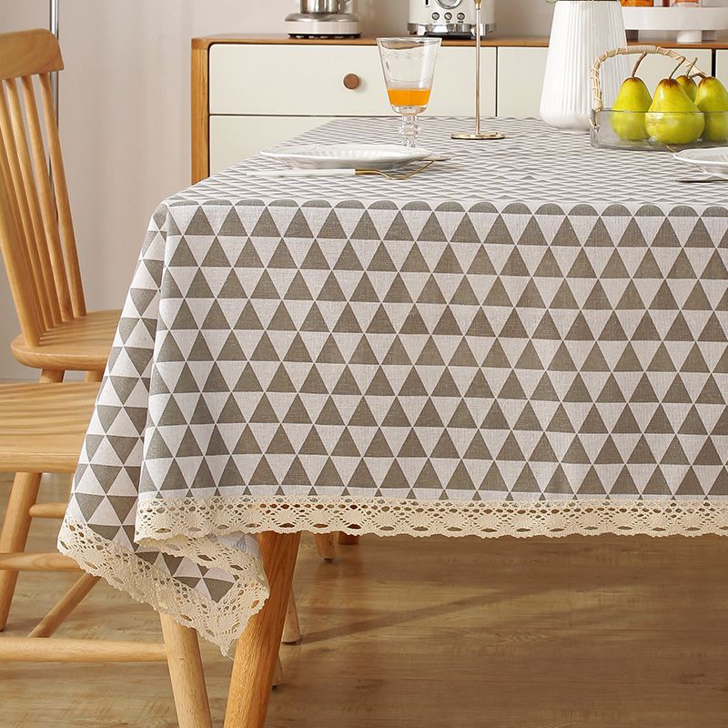 Green Grass Tablecloth, Cotton-Linen Fabric Minimalist Lace Desk Mat, Rectangular Coffee Tablecloth