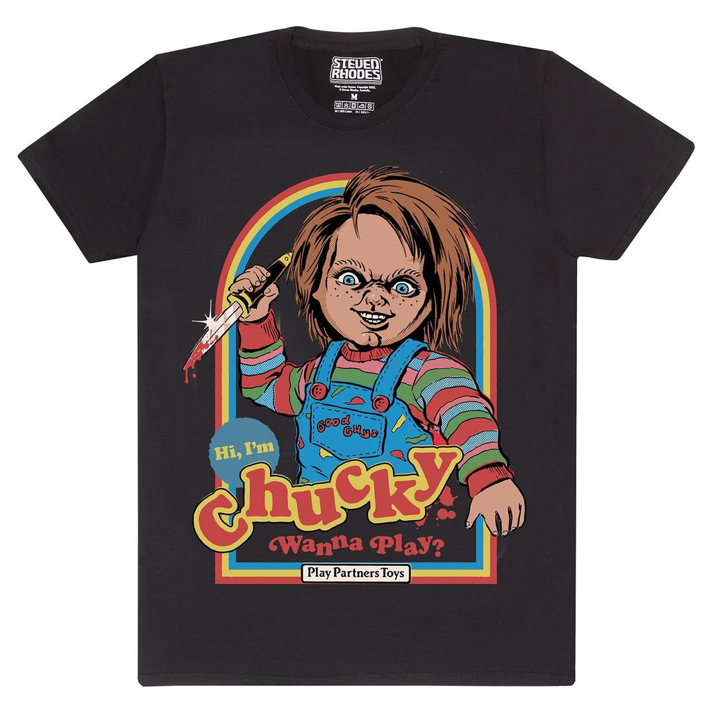 Steven Rhodes Chucky Wanna Play Black T Shirt NEW OFFICIAL