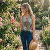 Women Sleeveless U Neck Button Front Floral Print Tank Top Casual Summer Blouse Lightweight Breathable Fabric Relaxed Fit