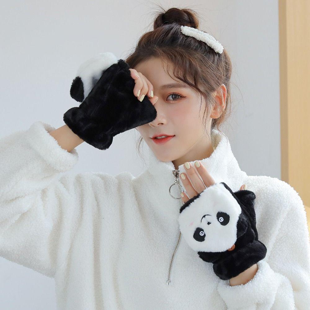 Flip Gloves Autumn Winter Gloves Apparel Accessories Cartoon Panda  Gloves Women  Flip Gloves