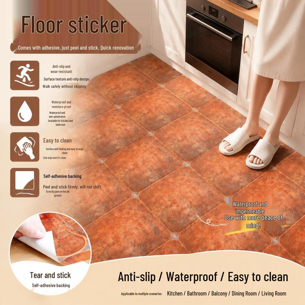 European Style Lace Retro PVC Self-Adhesive Waterproof Anti-Slip Floor Sticker