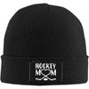 Winter Knit Hat Cap for Unisex Women, Hockey Mom Heart Daily Beanie Hat Unisex Warm Cuff Ski Skull Caps Black