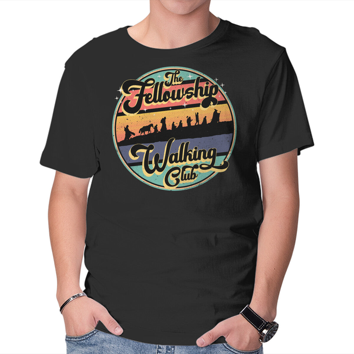 Unisex Crew Neck T-Shirt The Fellowship Walking Club Graphic Short Sleeve Casual Tee XL