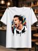Screaming Soccer Legend Colorful Pop Art Portrait With Tongue Out Striped Kit Accents And Dynamic Unisex All TShirt