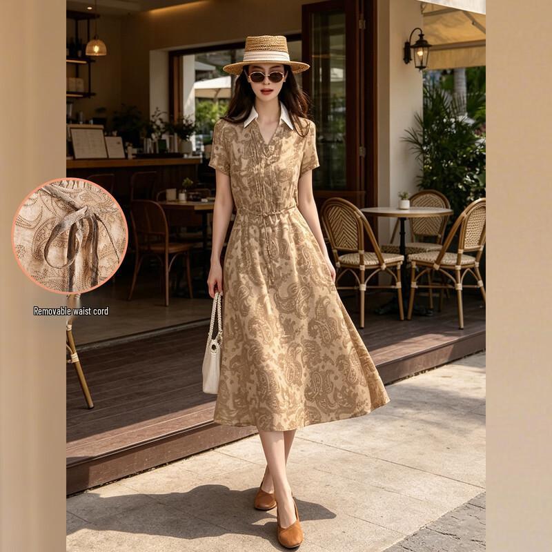 Women s V-Neck Printed A-Line Maxi Dress M
