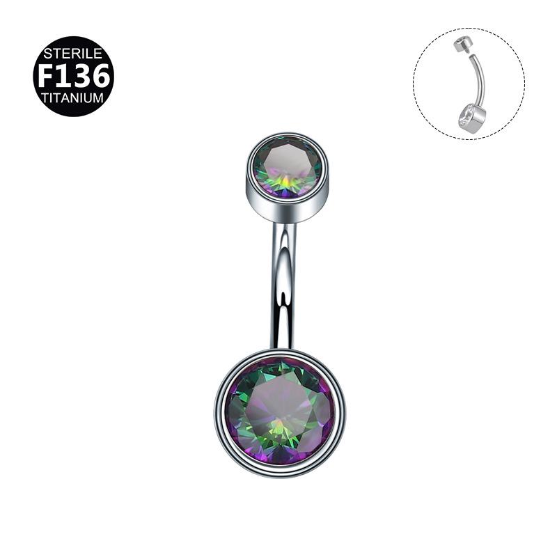 G23 Titanium Zircon Navel Stud 1.6*8/10mm Piercing Jewelry with Threaded Design
