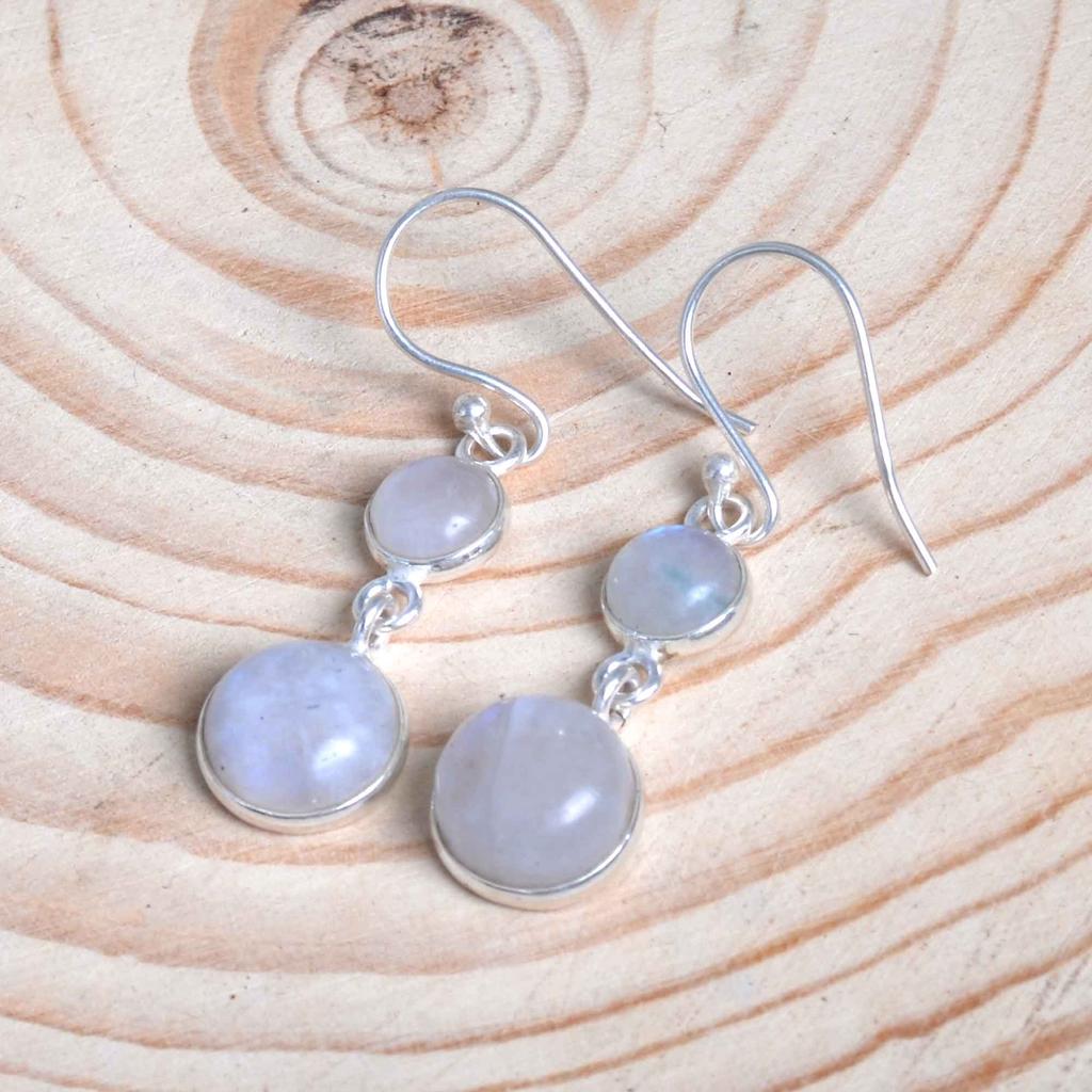 Pendientes colgantes de plata de ley 925 con piedra lunar, pendientes colgantes hechos a mano con piedras preciosas
