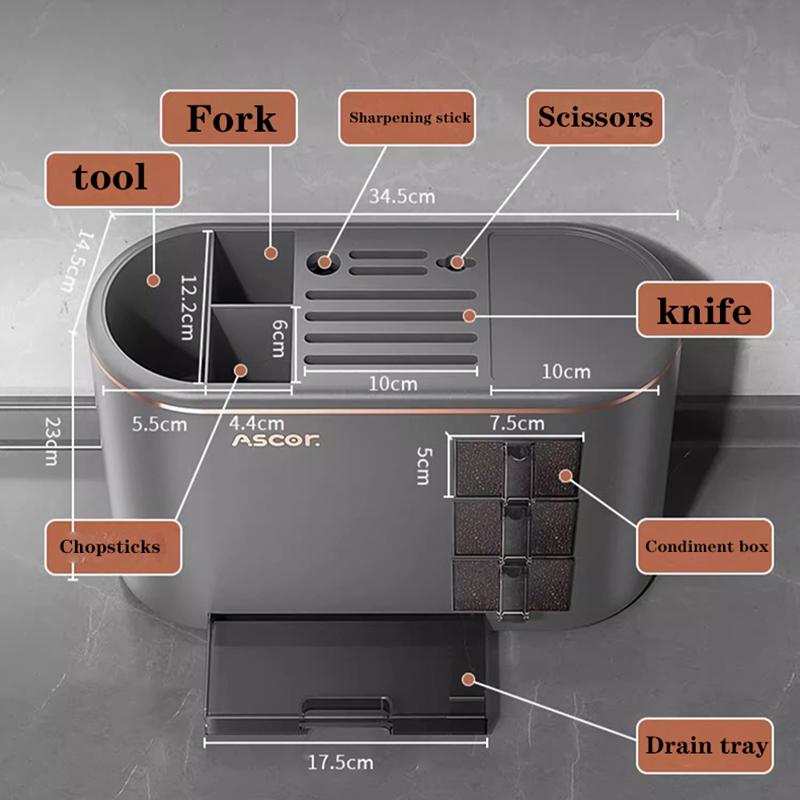 Kitchen Accessories Tool Rest Multifunction Storage Organizer Rack Condiment Box Removable Drain Tray Hollow Back Ventilation