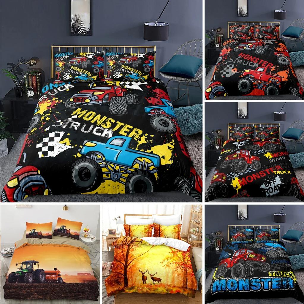 Tractor Monster Truck On Farm Comfortable Duvet Quilt Cover Pillowcase Bedding Set Children Bedroom Decoration Home Textile