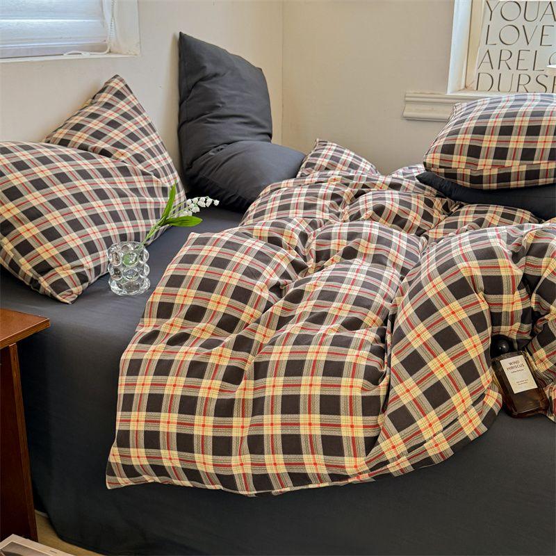 

Bedding Gingham Stripes Bed Sheets Quilt Cover Four-Piece Set Nantong Home Textile Cotton Student Dormitory Three-Piece Set Single Single quilt cover [1.5*2.0m]] Berlin + Black