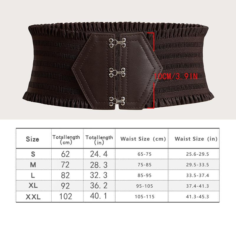 Levendige Drievoudige Gesp Elastische Tailleband Ruches Brede Riem - Elegante Decoratieve Jurk Gilet voor Vrouwen met Verstelbare Band M black