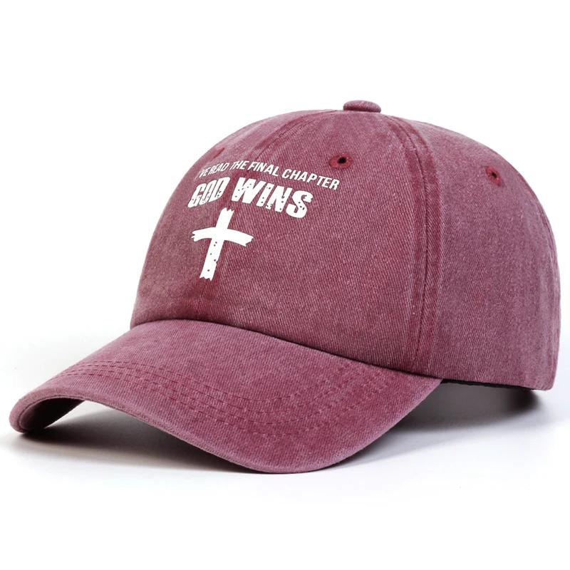 Unisex God Wins Cross Print Wash Baseball Caps Spring And Autumn Outdoor Adjustable Casual Hats Sunscreen Hat Sports Cap