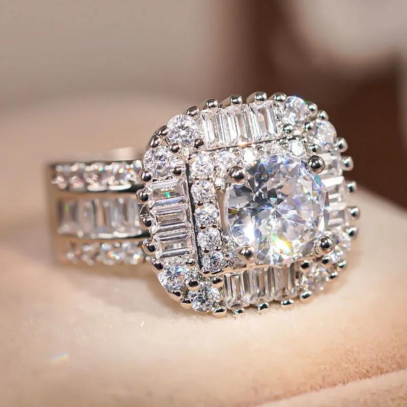 

Huitan Gentle Delicate Rings with Dazzling Cubic Zirconia Bright Cubic Zirconia Finger Accessories for Women Chic Party Zircon 10