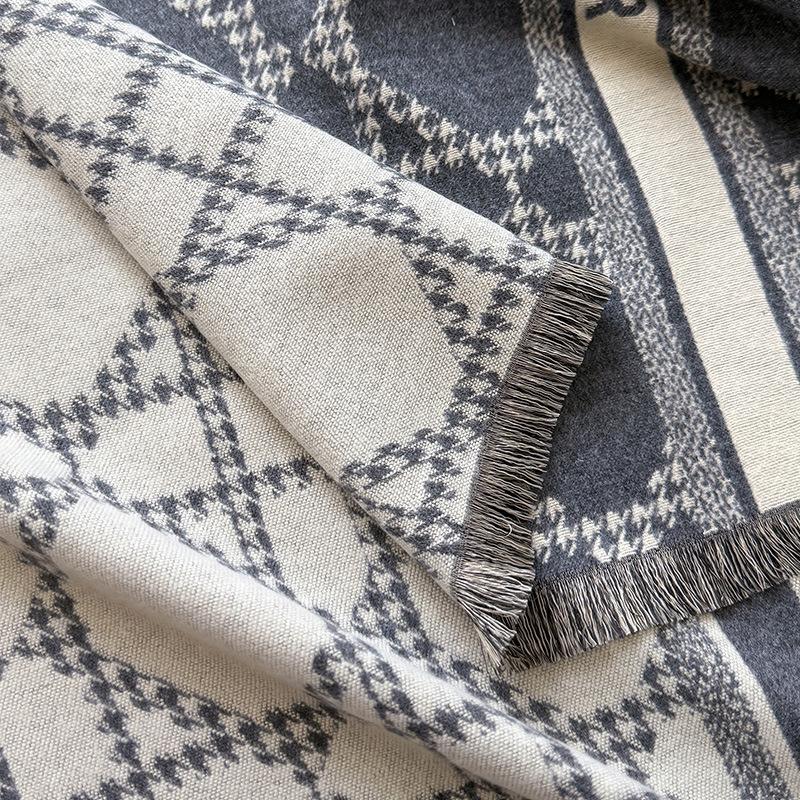 Geometric Lines, Simple Style, Double-sided Imitation Cashmere Scarf, Winter High-end Temperament, Women's Warm Shawl