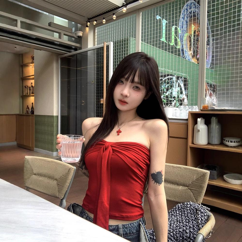 

Красный топ-бандо с бантом - Женская шикарная летняя майка M (Premium)