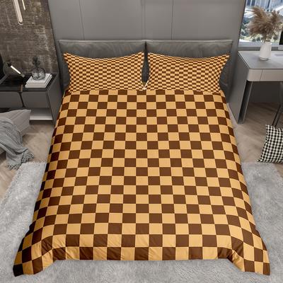 Homewish Geometric Plaid Duvet Cover Set, Contemporary Minimalist Comforter Cover Set, Buffalo Grid Bed Set