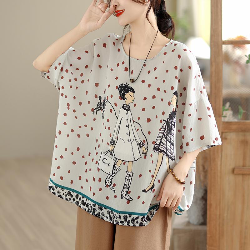 DIMANAF 2026 Plus Size New T-Shirt Tees Women Print Loose Casual Casual Lady Tops Shirts Oversize Summer