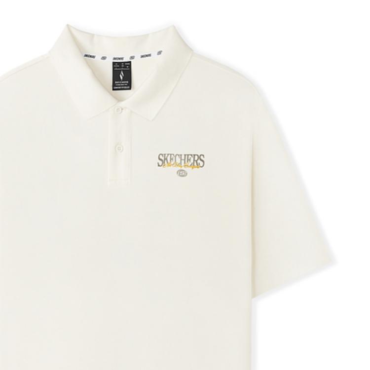 Skechers Casual Simple Letter Loose Short Sleeve Polo Shirt Men Tops Cotton-Candy-White L225M086-0074