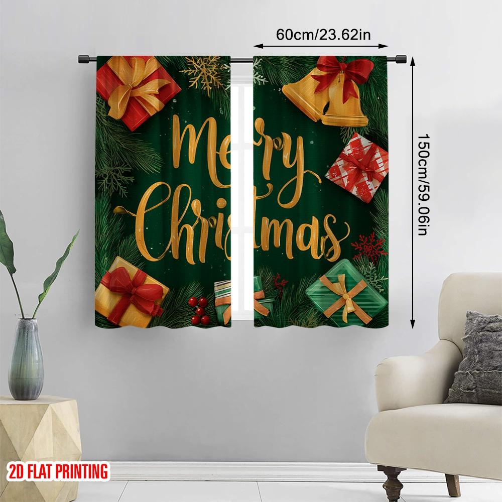 2pcs,2D Plane Printing Popular Curtain Panels Tree and Presents Polyester Woven (without Rod) Decorations Outdoor for Living