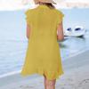 VEZFAA Women's Fashion Summer Spring Solid Color Print Short Sleeve POLO Neck Loose Waistlinet Casual Dresses