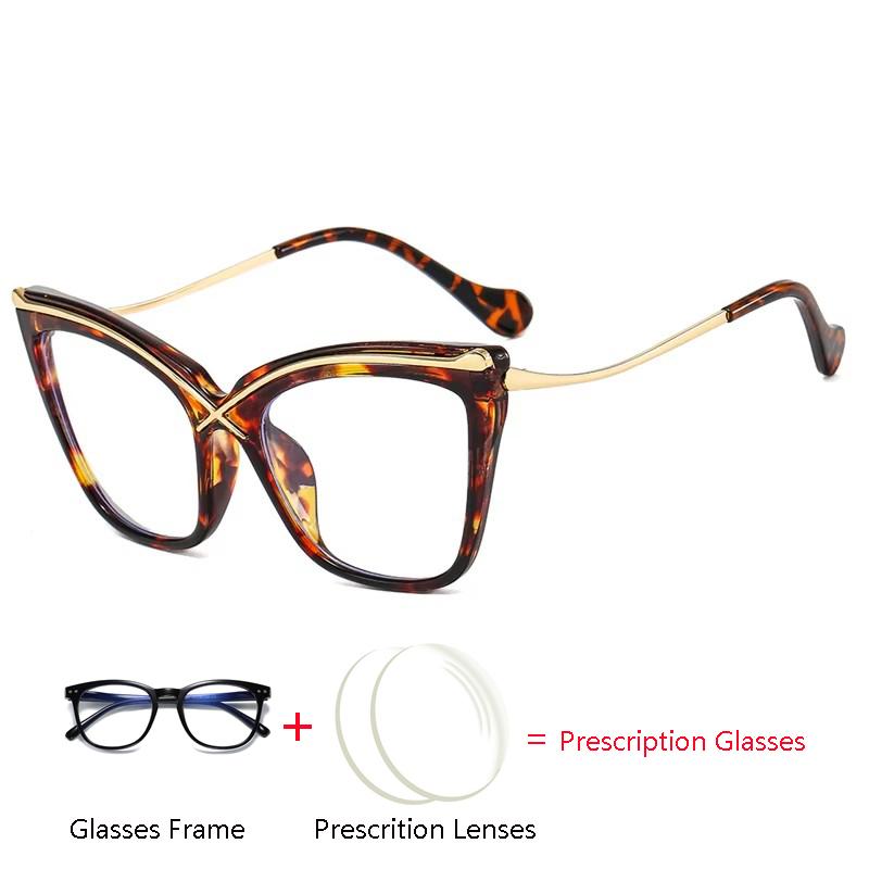 Classic Oversized Flower Cat Eye Corrective Myopia Eyeglasses Ladies Anti Blue Rays Multifocal Progressive Optical Spectacles
