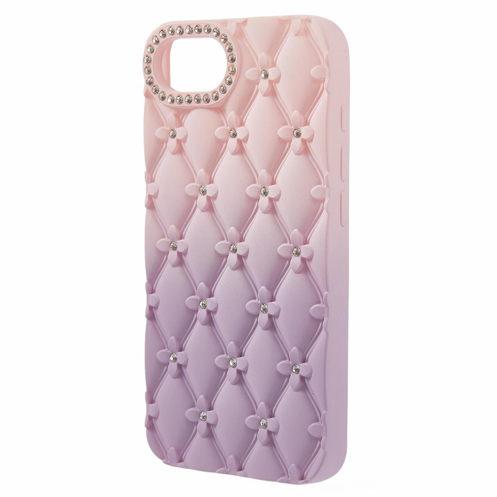 

For iPhone 16e Case Rhinestone Decor Rubberized TPU Phone Cover Pink+Purple