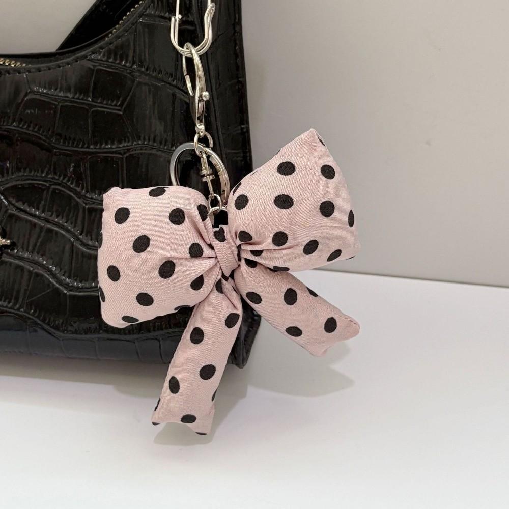 Padded Fabric Bag Pendant Polyester Backpack Handbag Decor Cute Polka Dot Bow Keychain  Gift