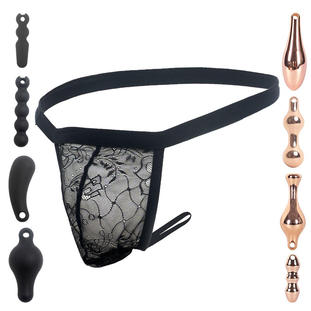 YWZAO Tapón Anal Insertable Ropa Interior Masculina Tanga Encaje Negro N12