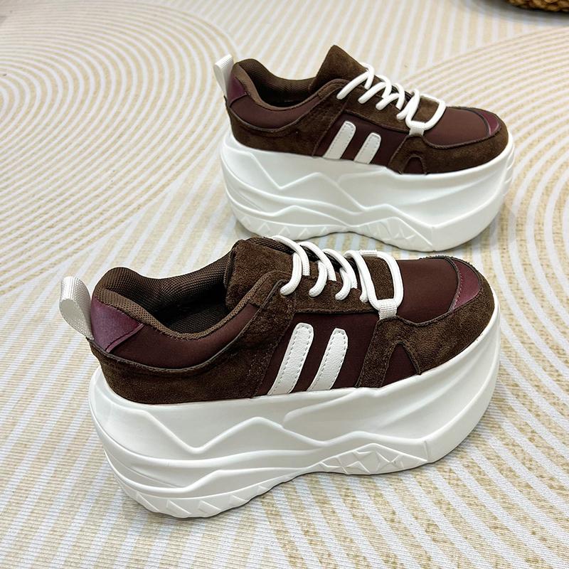 Fashion 10CM Microfiber Leather Chunky Sneakers New Autumn High Platform Wedge Heels Casual Shoes Breathable Comfortable Dad Shoes