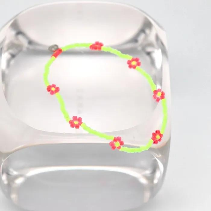Flower Crush Neon Color Beads Bracelet Smile Charm Neon Color Flower Bead Bracelet