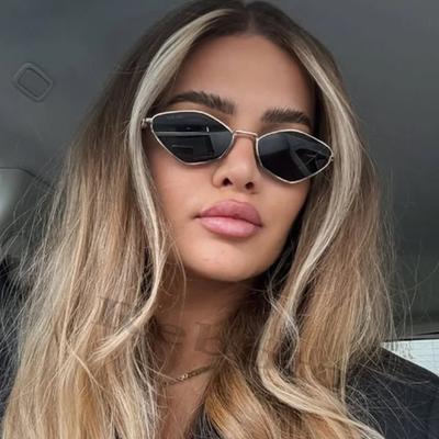 Kosočtvercový Polygon Malý Rám Sluneční Brýle Dámské Módní Oválné Retro Venkovní Sluneční Brýle Luxusní Kovové Kočičí Oko Brýle UV400 Sexy Dívka