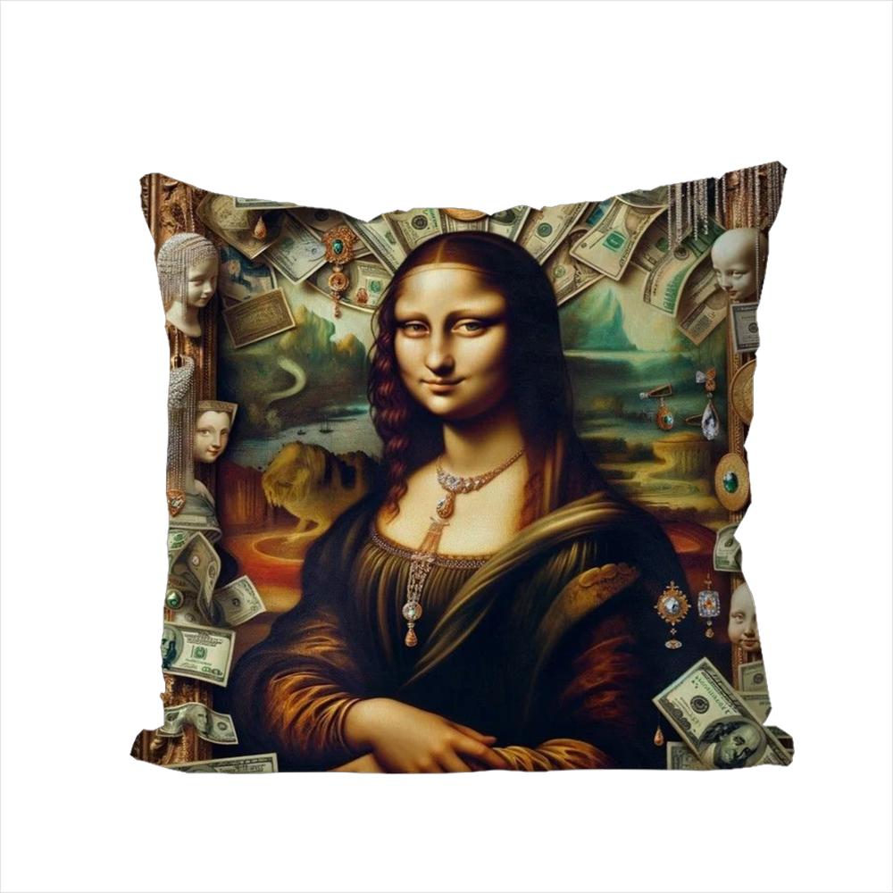 

MMona Lisa Pillow Case For Car Sofa Decorative Home Doublesided Print Plush Square Throw Pillow Cushion Cover 30x30cm
