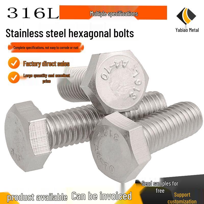 316L Stainless Steel Hex Head Fully Threaded Bolt DIN933, Sizes: M14, M16, M18, Customizable
