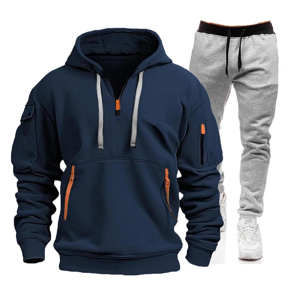 Autumn Men's Casual Sports Suit with Multi-Zipper Arm Pockets & Fashionable Hoodie