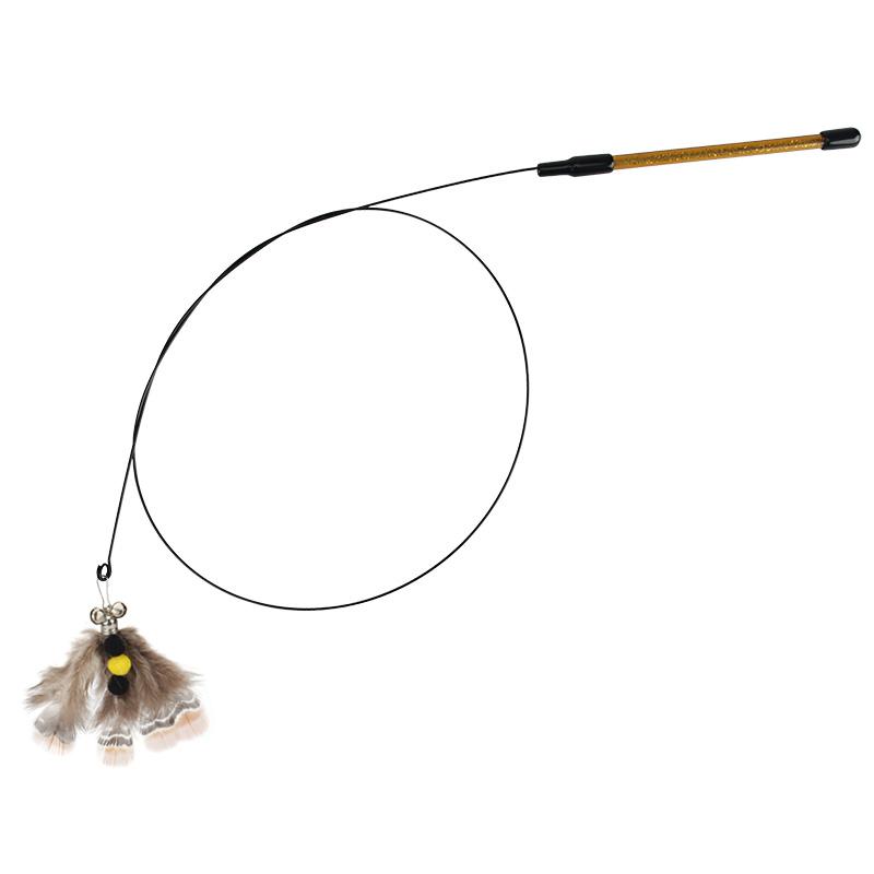 5pcs/10pcs Artificial Insect Cat Teaser Stick Accessories Brown Feather Replacement Head Kitten Pet Toy Wand