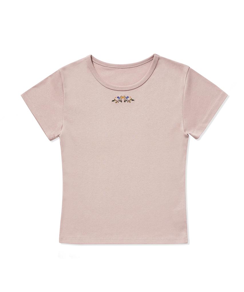BETWEEN A AND B Mini Flower Embroidery T-Shirt [Pink]