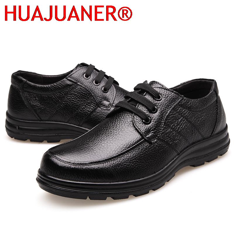 New High Quality Genuine Leather Shoes Men Flats Fashion Men's Casual Shoes Brand Man Soft Comfortable Lace Up Black