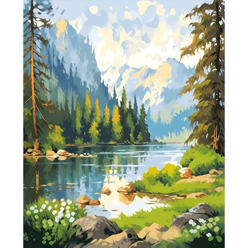 GATYZTORY Pittura con i Numeri Paesaggio di Montagna Arte da Parete Cornice Fai-da-te Quadro con i Numeri Foresta Tela Acrilica Decorazione per la Casa Regalo