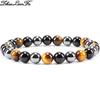 Brazilian Red Agate and Tiger Eye Volcanic Stone Bracelet with Cat's Eye Beads for Men and Women