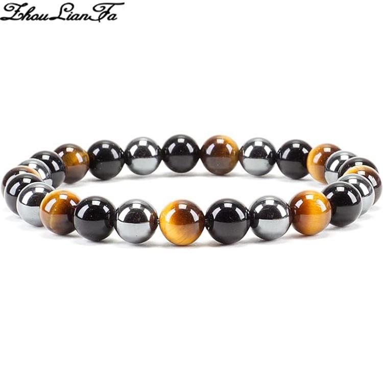 Brazilian Red Agate and Tiger Eye Volcanic Stone Bracelet with Cat's Eye Beads for Men and Women