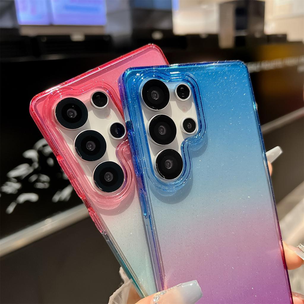 Für Samsung Galaxy S25 Ultra Hülle Transparent Glitzer Zweifarbig PC+TPU Handyhülle